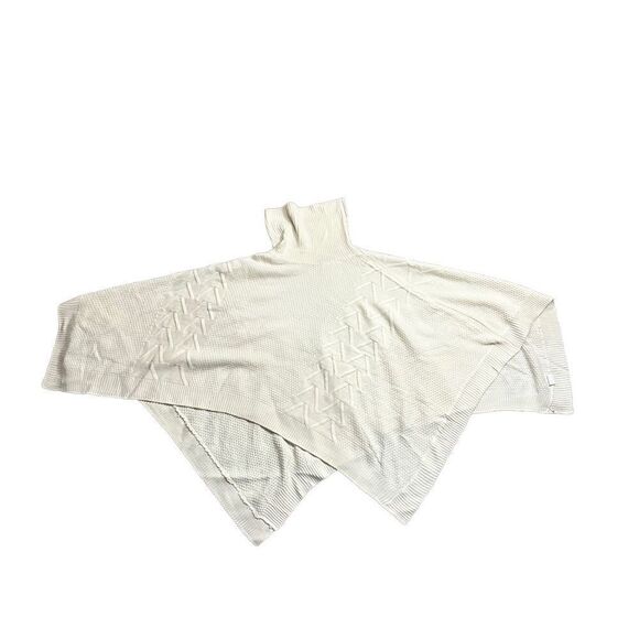 Simplee Ivory Cream Chunky Turtleneck Asymmetrical Knit Poncho Sweater Size OS - Picture 6 of 9